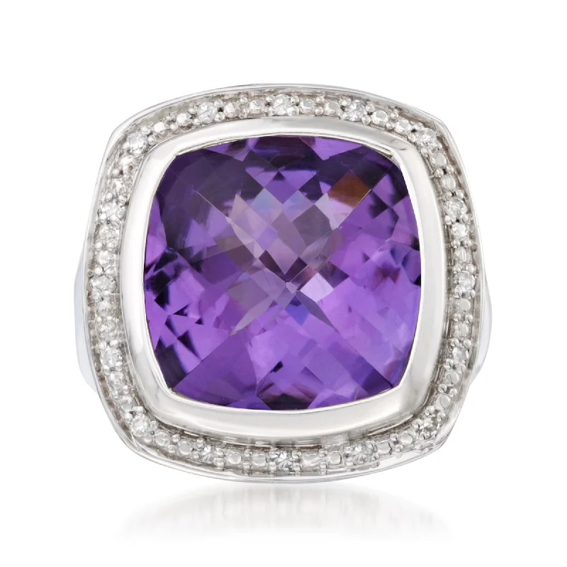 custom-designed wedding bands with matching diamonds -Ross-Simons Amethyst and . Diamond Ring in Sterling Silver