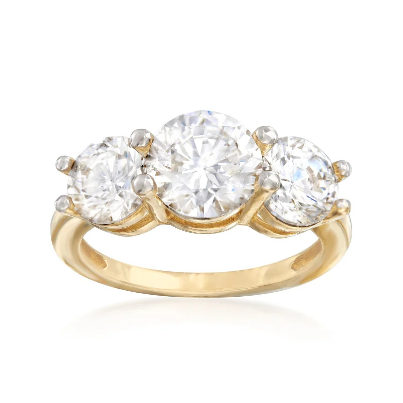 elegant engagement rings with oval-cut diamonds -Ross-Simons CZ 3-Stone Ring in 14kt Yellow Gold