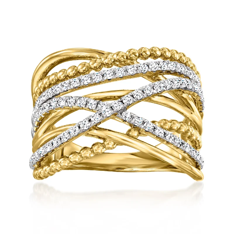 timeless wedding rings with simple, elegant designs -Ross-Simons Diamond Beaded Highway Ring in 14kt Yellow Gold