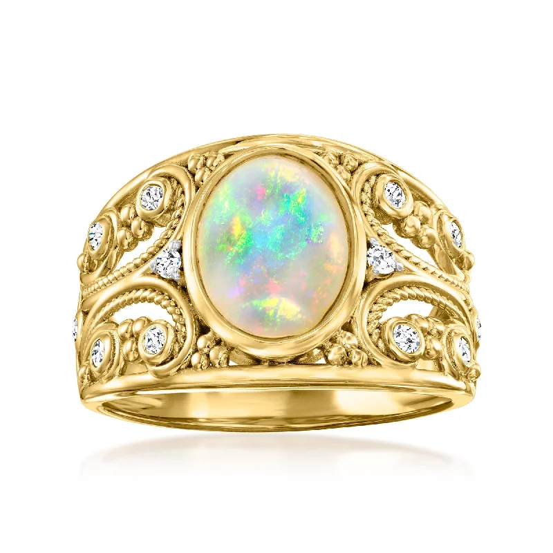 affordable rings with customized engraving -Ross-Simons Ethiopian Opal Ring With White Topaz in 18kt Gold Over Sterling