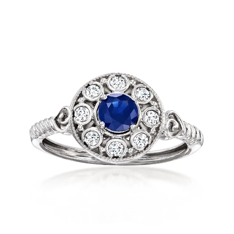 personalized engagement rings with birthstones -Ross-Simons Sapphire and . Diamond Ring in 14kt White Gold