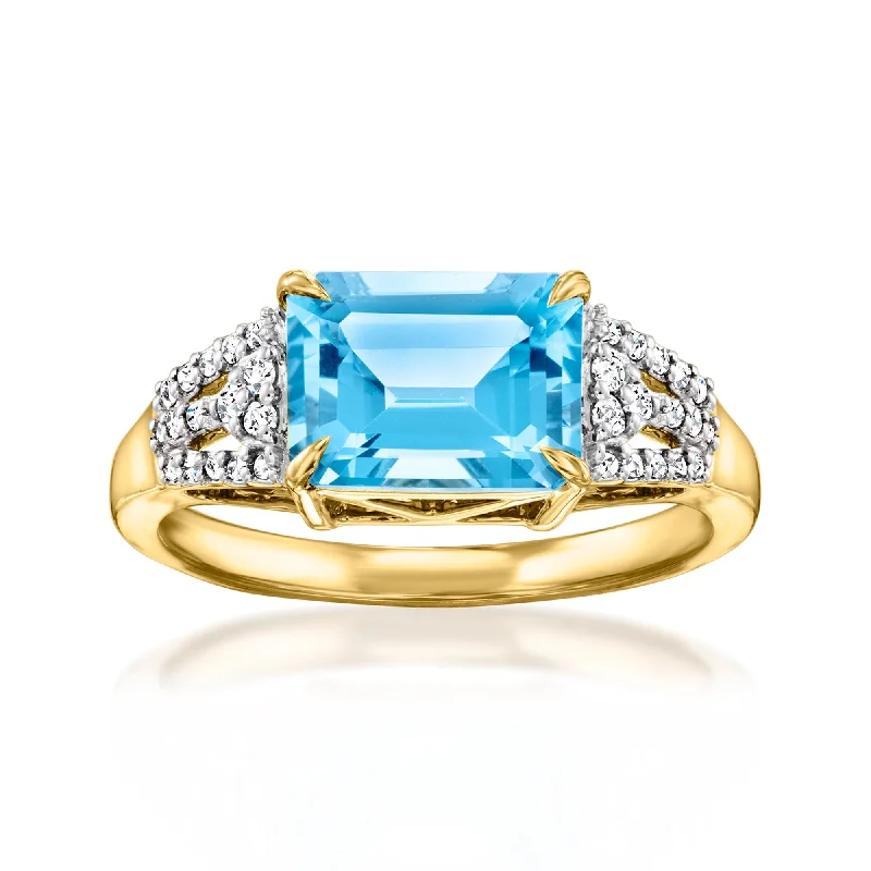 classic wedding rings with diamond borders -Ross-Simons Swiss Blue Topaz and . Diamond Ring in 18kt Yellow Gold