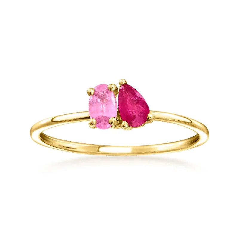 rose gold wedding bands with delicate engravings -RS Pure by Ross-Simons Ruby and . Pink Sapphire Toi Et Moi Ring in 14kt Yellow Gold