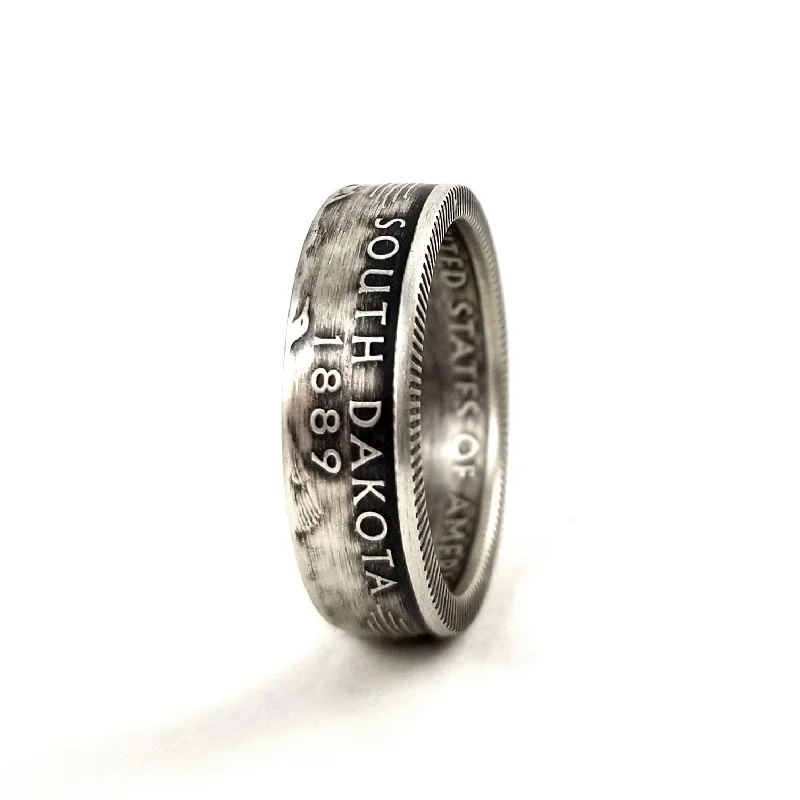 titanium wedding rings for men with unique finishes -90% Silver South Dakota Quarter Ring