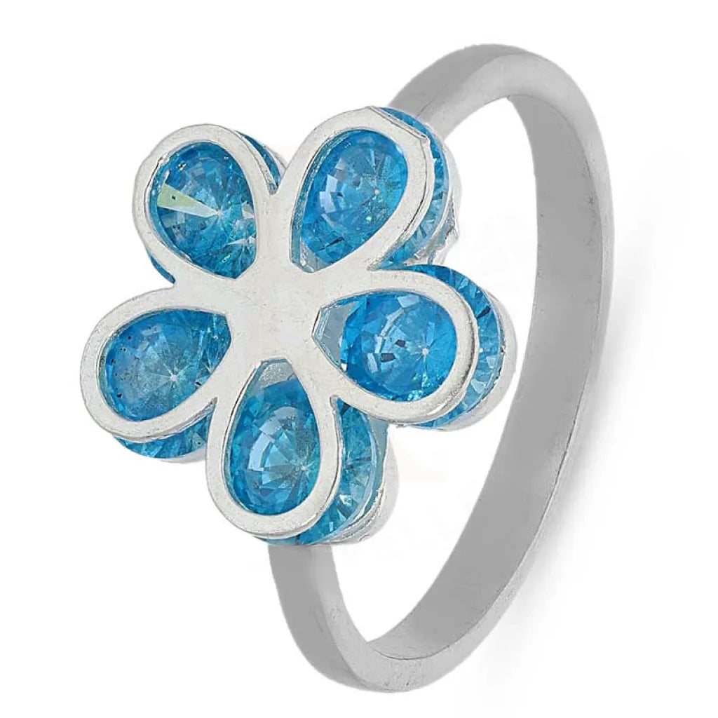 men’s wedding bands with brushed metal designs -Sterling Silver 925 Flower with Aquamarine Style Stones Ring - FKJRNSL2124