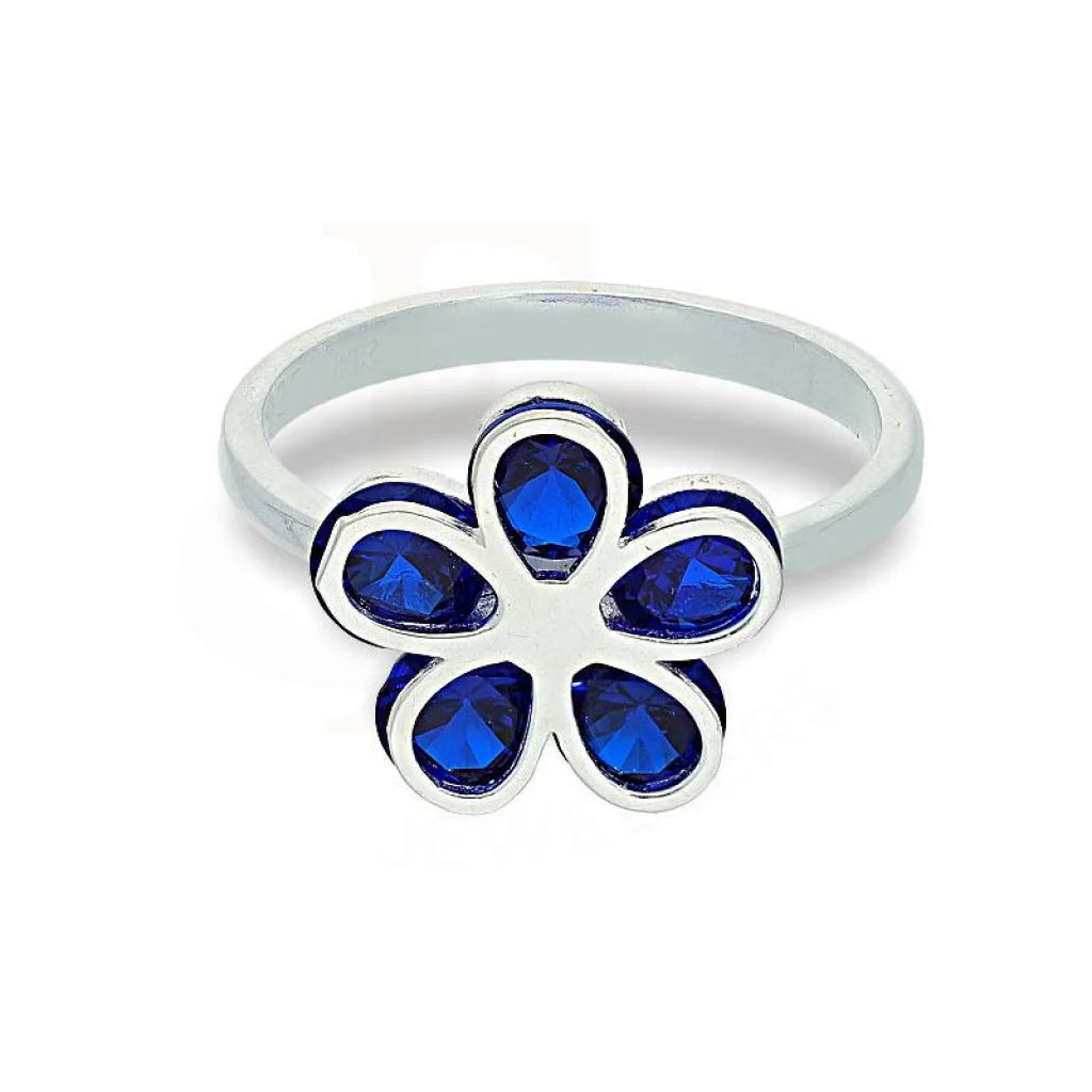 trendy rings for brides with unique gemstone accents -Sterling Silver 925 Flower with Blue Stones Ring - FKJRNSL2119