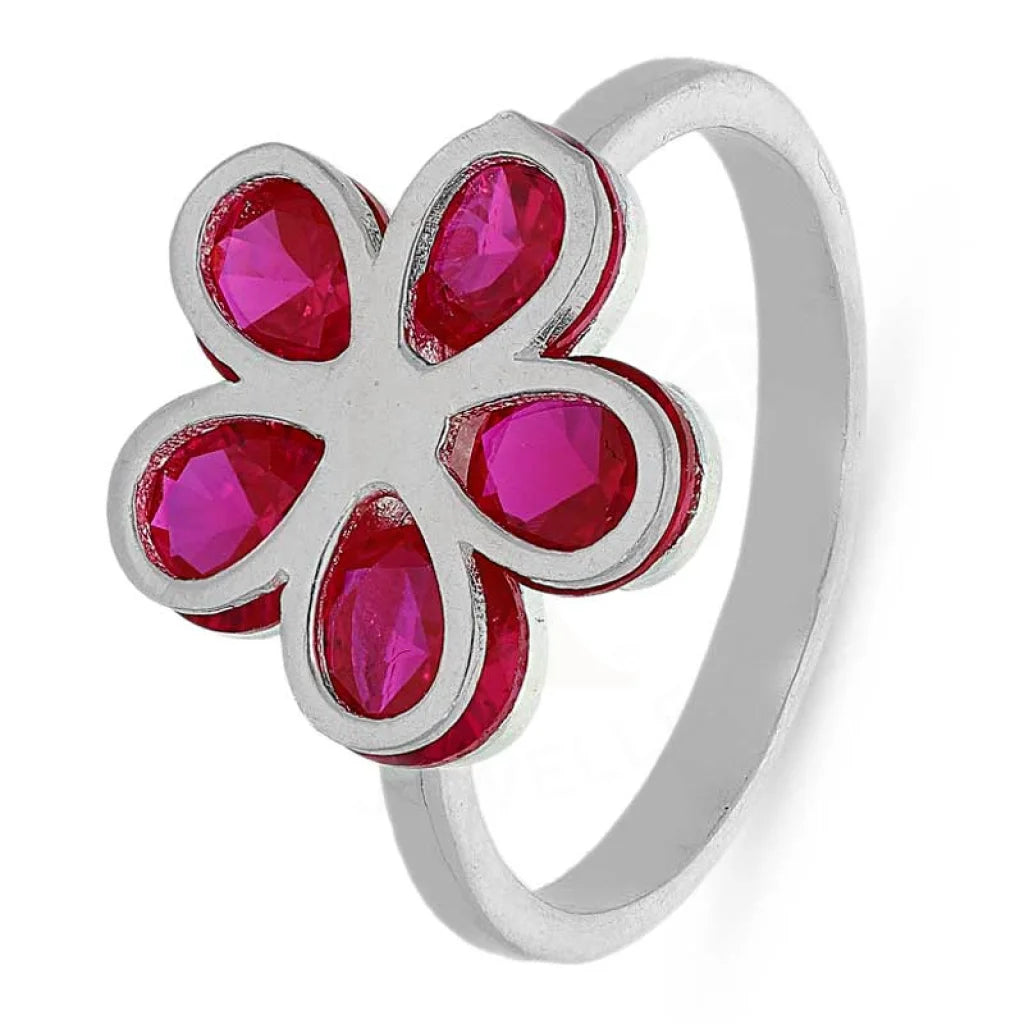 affordable wedding rings with gold finishes -Sterling Silver 925 Flower with Pink Stones Ring - FKJRNSL2120