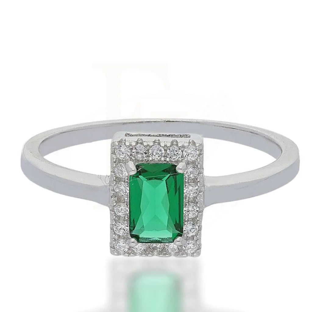 custom rings with gemstone accents for brides -Sterling Silver 925 Green Solitaire Ring - FKJRNSL2485