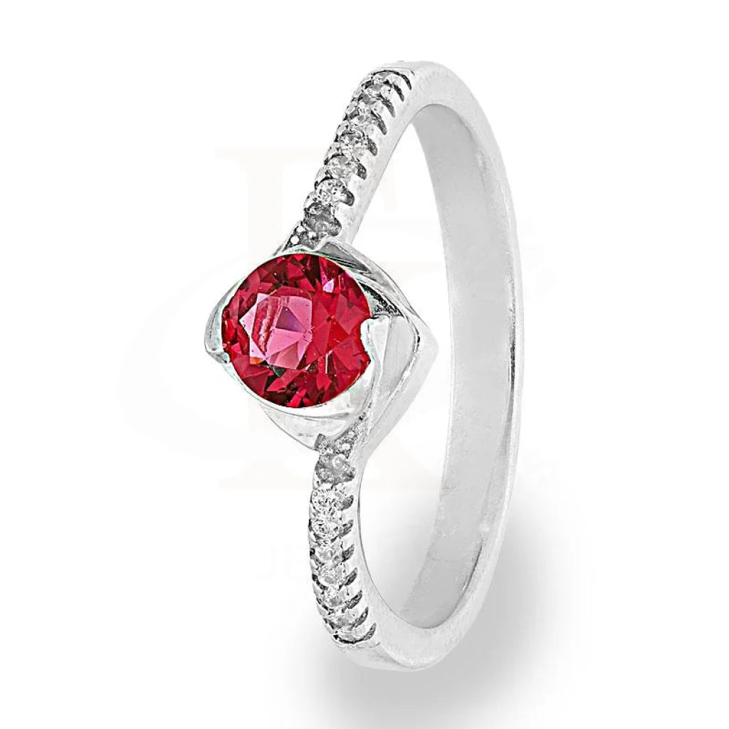 affordable rings for brides with diamond accents -Sterling Silver 925 Round Shaped Red Solitaire Ring - FKJRNSL2134