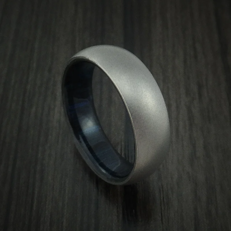 men’s wedding bands with brushed metal designs -Titanium Men's Ring with Blueberry Hardwood Sleeve Custom Made Band