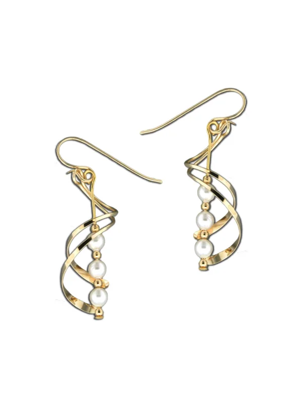 luxurious gold earrings for special occasions-Spiral & Triple Pearl Dangles