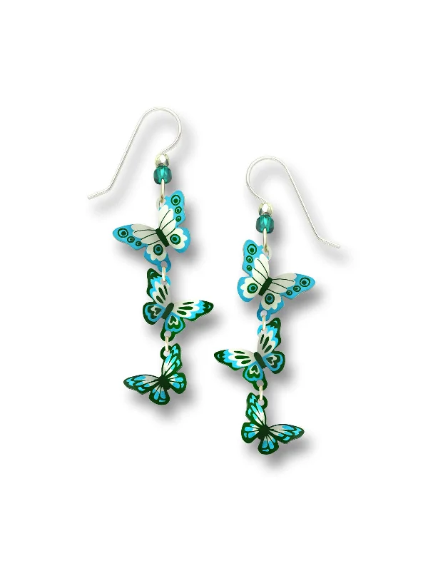 delicate heart-shaped stud earrings-Triple Turquoise Butterfly Dangles by Sienna Sky