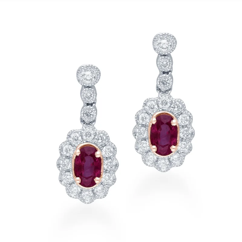 creative pearl hoop earrings for a modern twist-Two Tone Gold Ruby & Diamond Heirloom Earrings