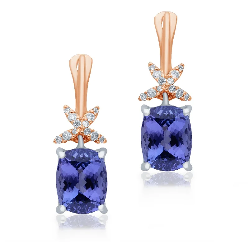 bold statement earrings for fashion lovers-Two Tone Gold Tanzanite & Diamond Heirloom Earrings