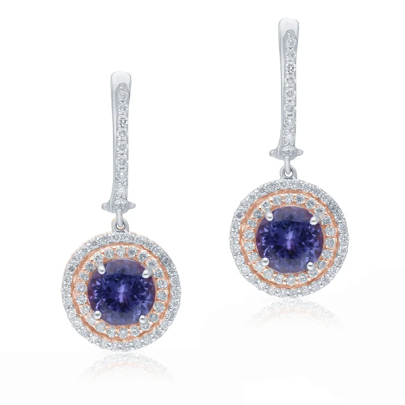 classic gold hoop earrings for women-Two Tone Gold Tanzanite & Diamond Heirloom Earrings