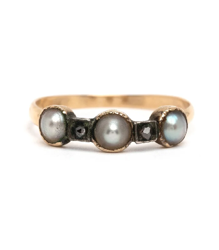 platinum engagement rings with radiant-cut diamonds for luxury -Pearl and Diamond Vintage Stacking Band I