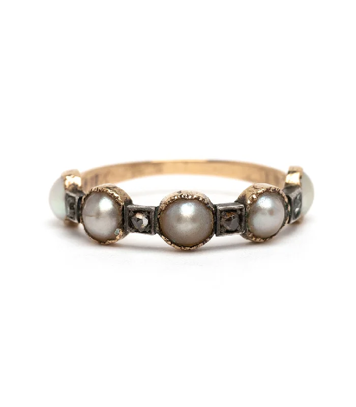 classic engagement rings with oval diamonds for refined elegance -Pearl and Diamond Victorian Stacking Band II