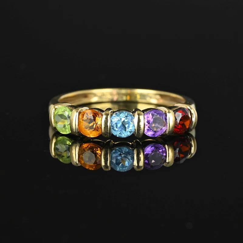 simple wedding bands for men with diamond highlights -Vintage Five Stone Multi Gemstone Ring Band in Gold