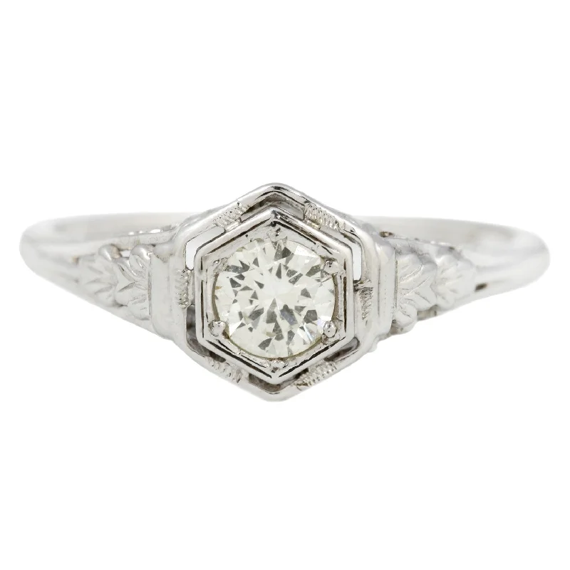 custom wedding rings with polished metal and gemstone details -Floral Diamond Hex Solitaire