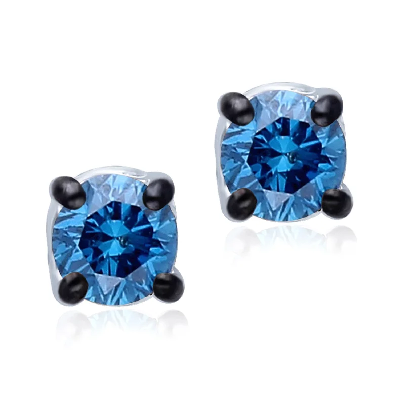 affordable silver drop earrings for women-White Gold Blue Diamond Eternal Stud Earrings