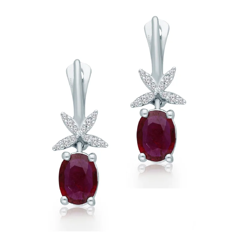 creative abstract earrings for fashionistas-White Gold Ruby & Diamond Heirloom Earrings