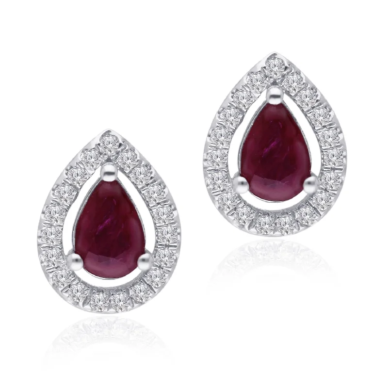 unique starburst earrings for a bold look-White Gold Ruby & Diamond Heirloom Stud Earrings