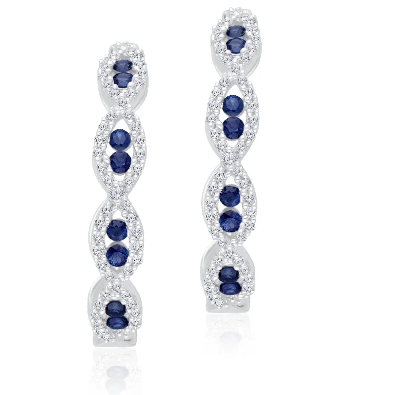 stylish diamond stud earrings for formal events-White Gold Sapphire & Diamond Heirloom Hoop Earrings