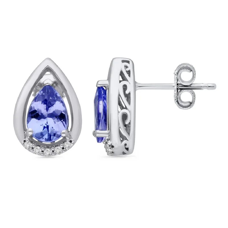 luxurious crystal and pearl earrings-White Gold Tanzanite & Diamond Heirloom Earrings