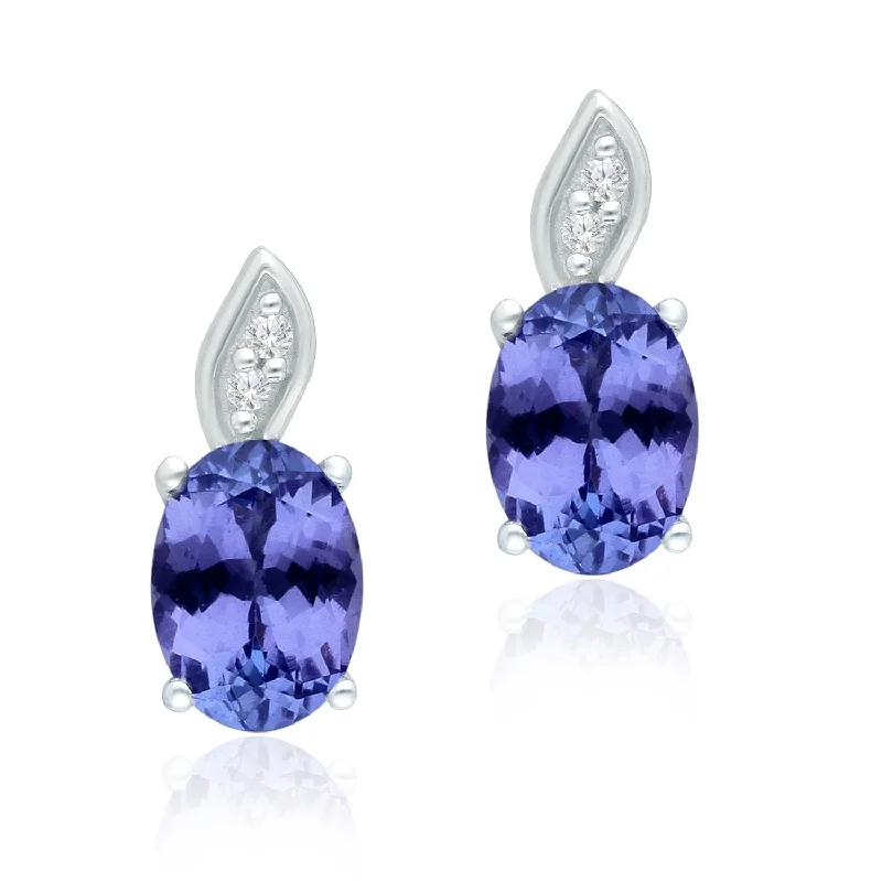 intricate diamond teardrop earrings-White Gold Tanzanite & Diamond Heirloom Earrings