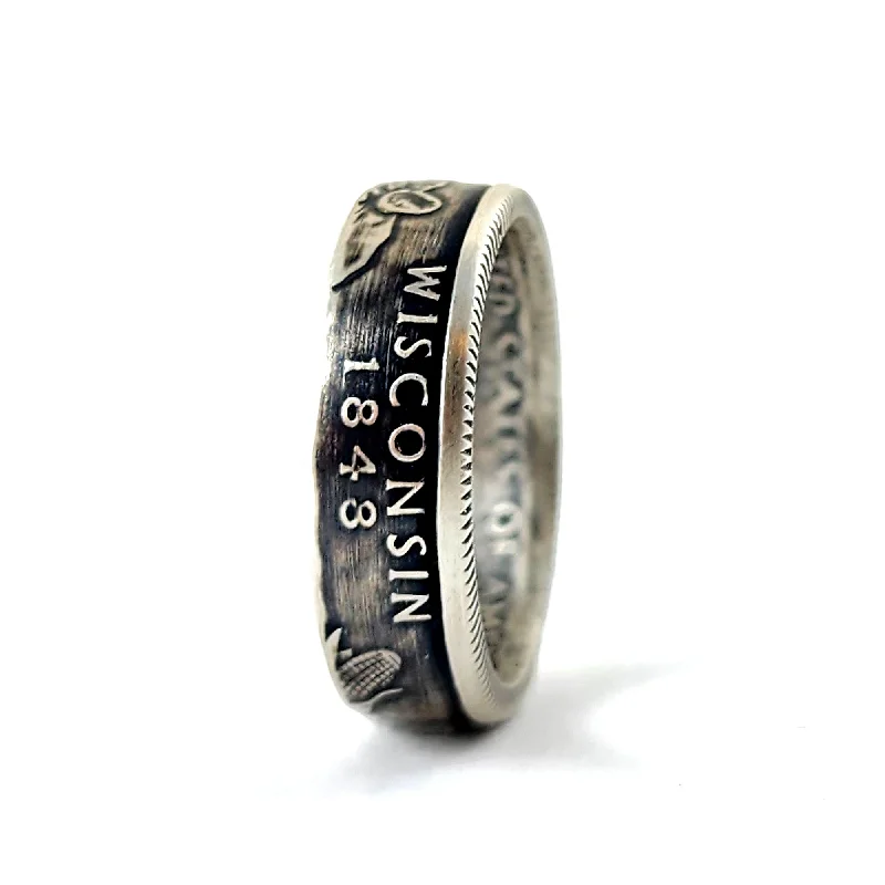 custom engagement rings with intricate stone settings -90% Silver Wisconsin Quarter Ring