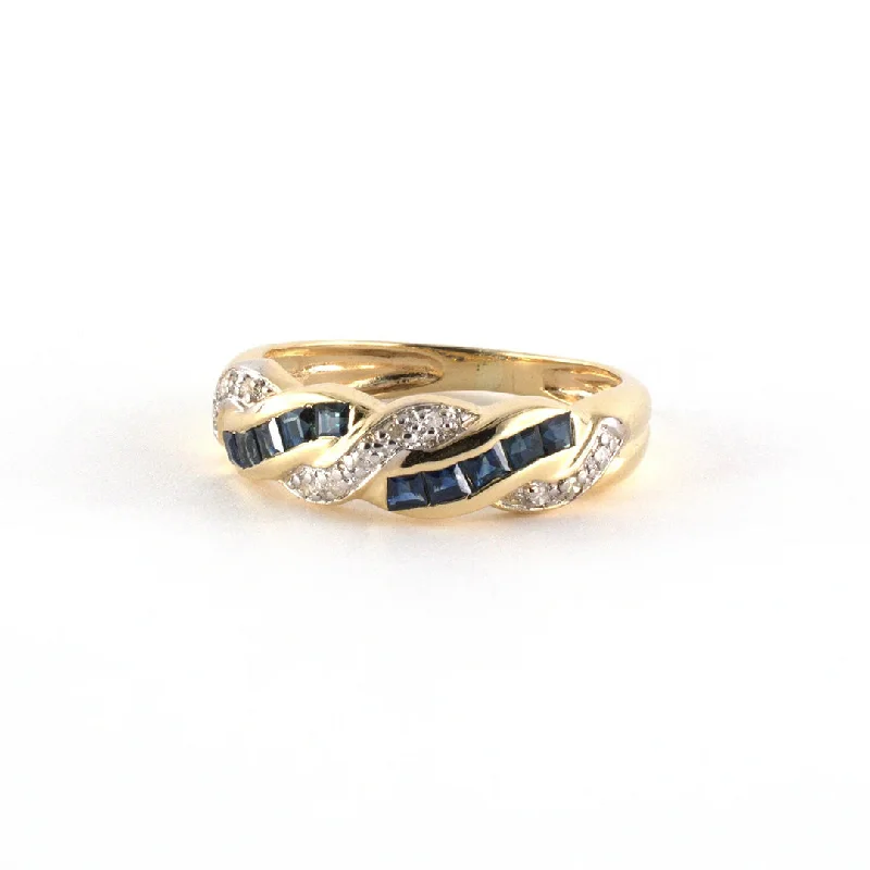 luxurious men’s wedding rings with gemstone details -Sapphire & Diamond Woven Ring