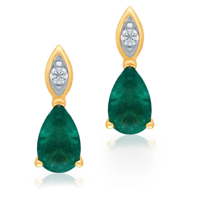 unique moon earrings for night lovers-Yellow Gold Emerald & Diamond Heirloom Earrings