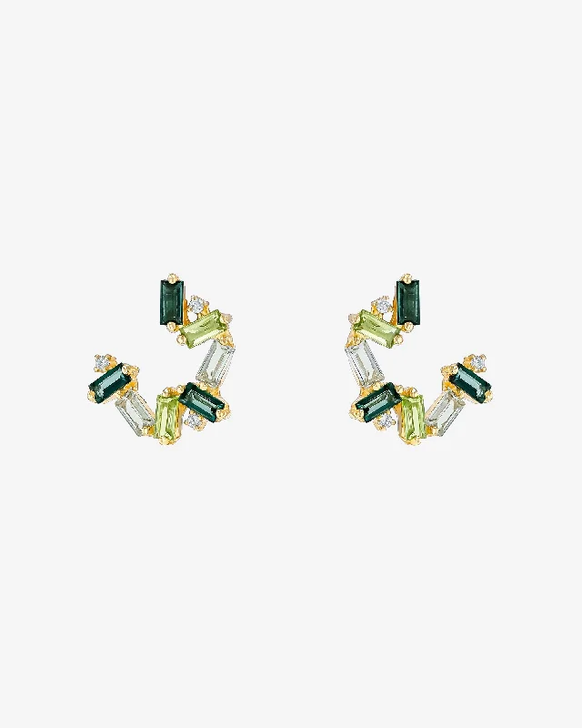 timeless drop earrings for brides-Amalfi Burst Green Mix Sideways Mini Hoops