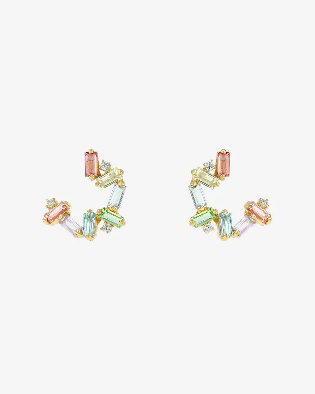 chic star earrings for evening events-Amalfi Burst Pastel Sideways Mini Hoops