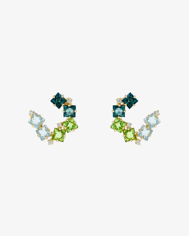 luxury diamond earrings for bridal wear-Amalfi Clover Green Ombre Sideways Hoops