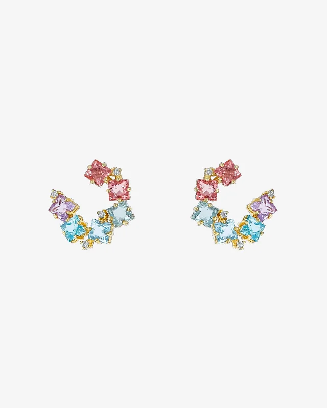 creative geometric earrings for trendy outfits-Amalfi Clover Pastel Ombre Sideways Hoops