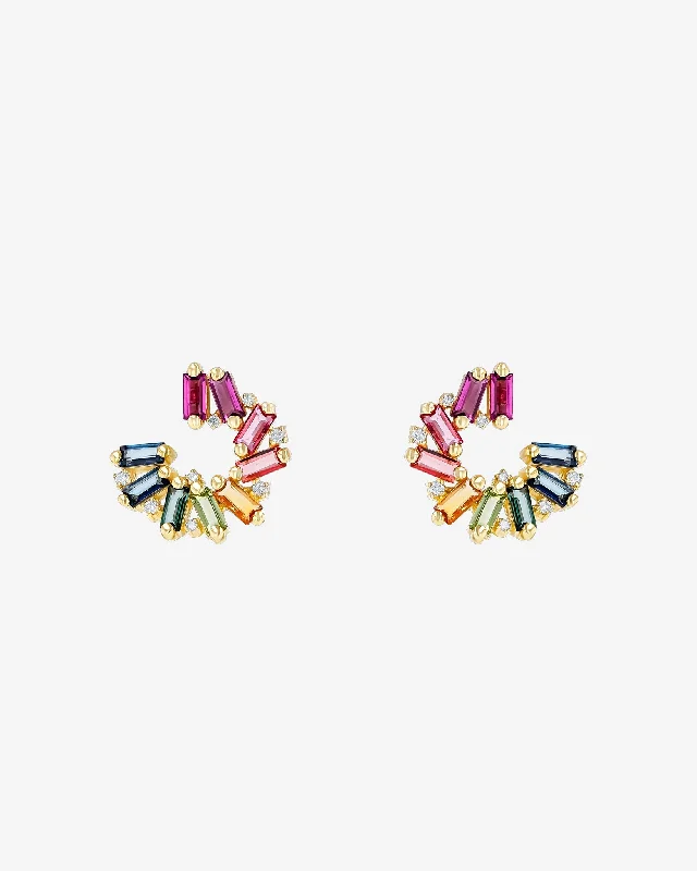 classic gold hoop earrings for women-Amalfi Reborn Rainbow Sideways Mini Hoops