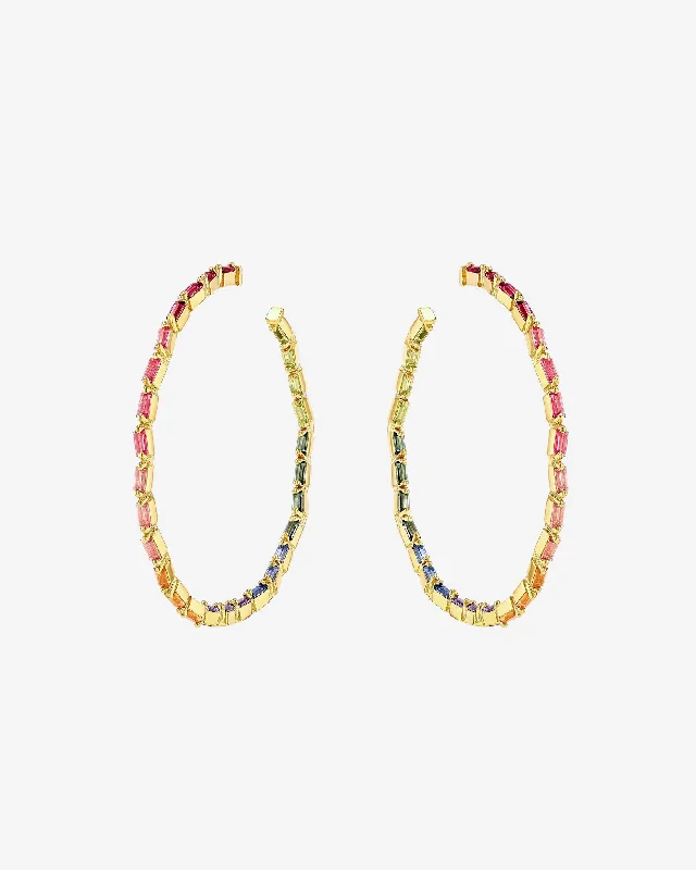 luxurious diamond earrings for bridal jewelry-Amalfi Vertical Rainbow Mega Hoops