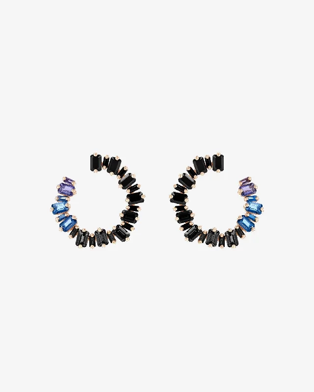 vintage sapphire earrings for brides-Ann Dark Blue Ombre Milli Sideways Hoops