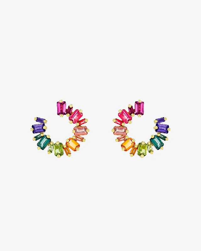 elegant crystal earrings for evening wear-Ann Rainbow Midi Sideways Hoops