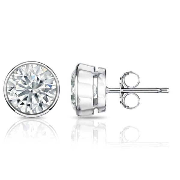 elegant crystal earrings for evening wear-Auriya 1 1/2ctw Round Diamond Stud Earrings Bezel-set 18k Gold - GIA Certified