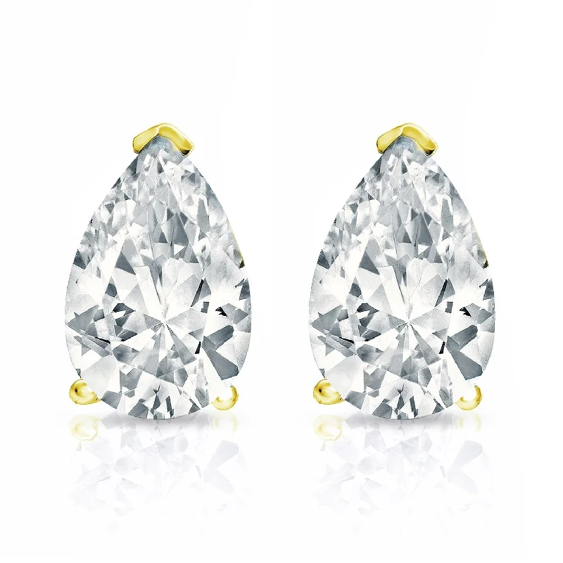 delicate leaf earrings for nature lovers-Auriya 14-karat Gold Lab Grown 4.00 carat TDW Pear Diamond Stud Earrings V-End Prong Push-back