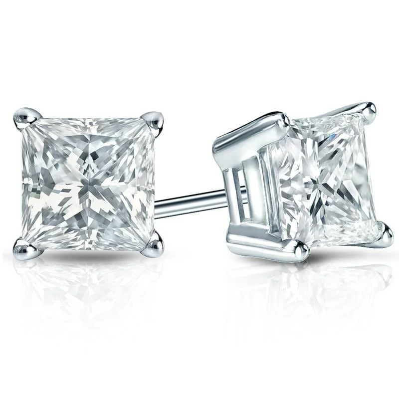 modern square earrings for a bold statement-Auriya 14-karat Gold Lab Grown 5.00 carat TDW Princess Diamond Stud Earrings 4-Prong Basket Push-back