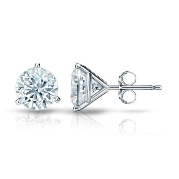 affordable cubic zirconia earrings for everyday wear-Auriya 18k Gold GIA Certified 3.20 carat TDW 3-Prong Martini Round Diamond Stud Earrings