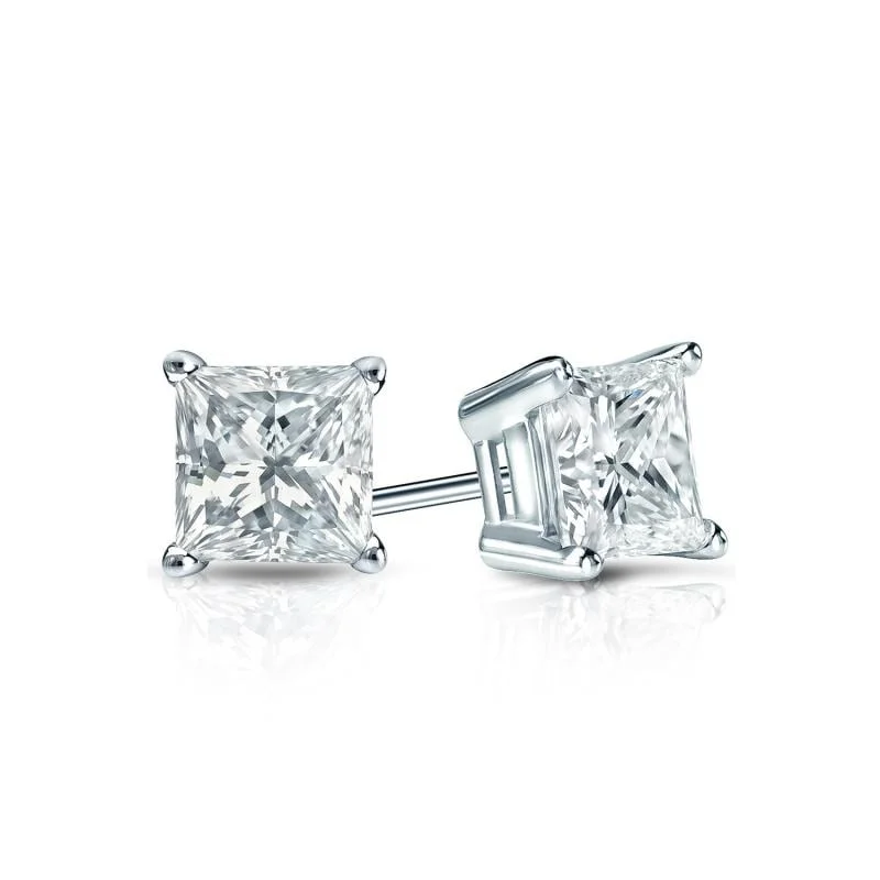 chic minimalist earrings for a subtle look-Auriya Plat Gold Lab Grown 0.50 carat TDW Princess Diamond Stud Earrings 4-Prong Basket Push-back