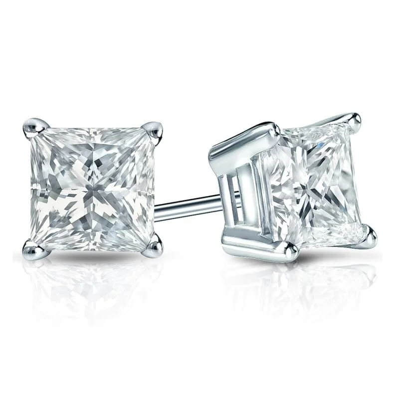 affordable statement earrings for everyday use-Auriya Plat Gold Lab Grown 1.50 carat TDW Princess Diamond Stud Earrings 4-Prong Basket Push-back