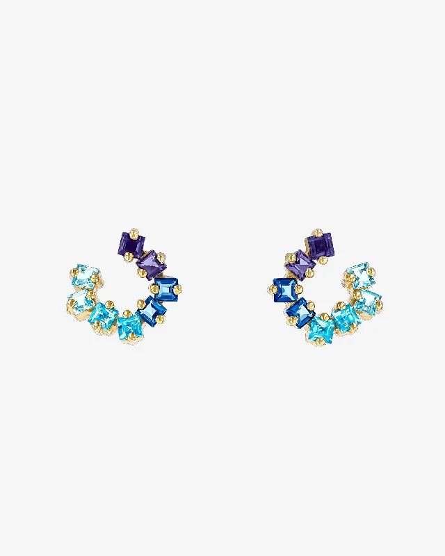 delicate star-shaped earrings for evening looks-Cierra Blue Ombre Mini Sideways Hoops