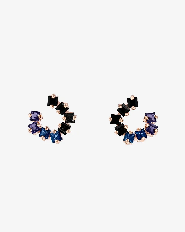 vintage-inspired rhinestone earrings for formal events-Cierra Dark Blue Ombre Mini Sideways Hoops