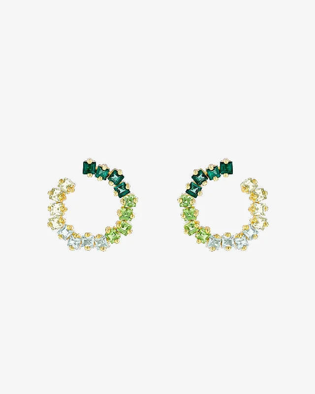 glamorous crystal chandelier earrings for weddings-Cierra Green Ombre Midi Sideways Hoops