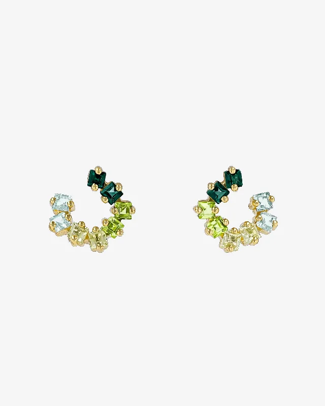 trendy hoop earrings with colorful stones-Cierra Green Ombre Mini Sideways Hoops